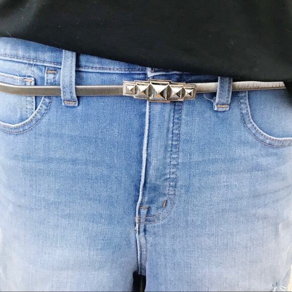 Silver Stretchy Serpentine Stretch Skinny Cinch Disco southwestern Art Deco Belt - Picture 6 of 6